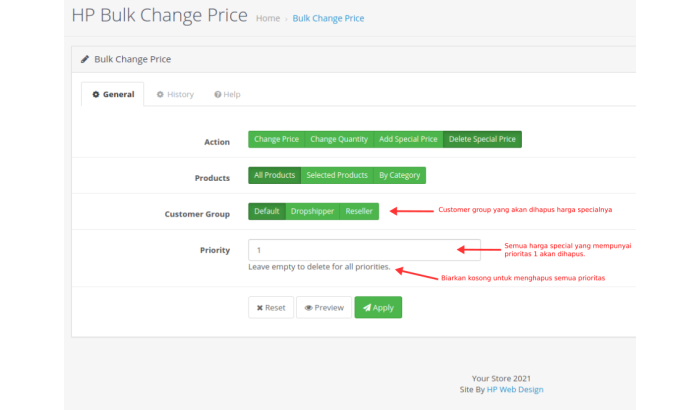 Bulk Change Price, Quantity, Special, Discount Opencart