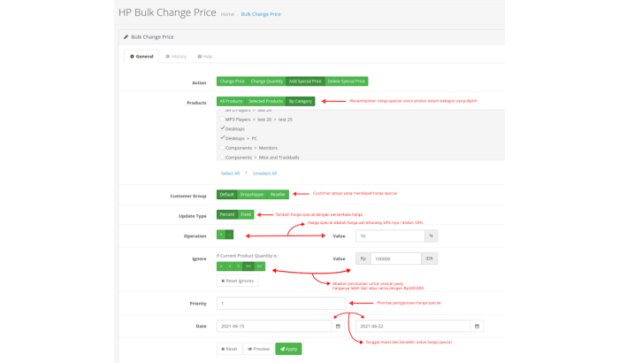 Bulk Change Price Opencart